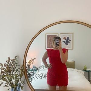 TOPSHOP RED 3D FLORAL APPLIQUÉ DRESS | US 12